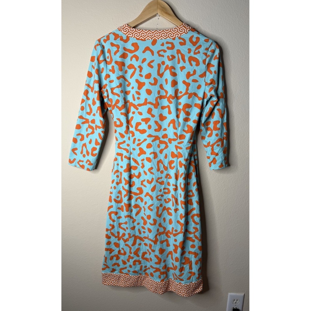 J. McLaughlin Blythe Faux Wrap Dress Blue Orange Print Catalina Cloth Size M - Picture 3 of 8